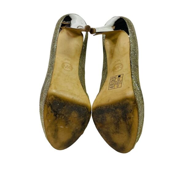Michael Kors Gold Glitter Milan Platform Peep-Toe Pumps - Size 8.5 - Picture 12 of 16